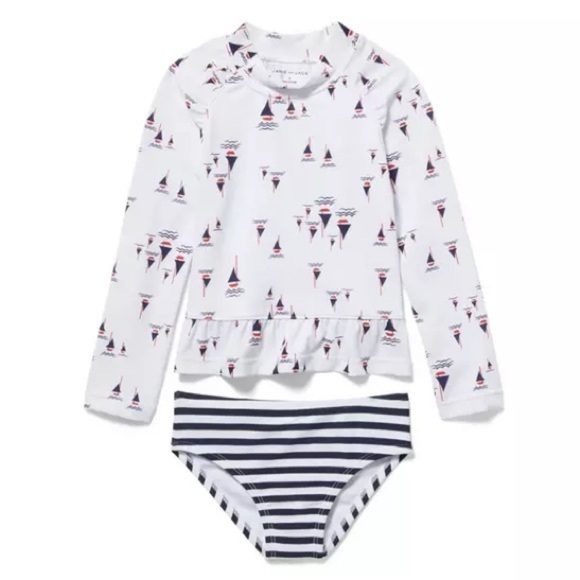 Janie and Jack Other - JANIE AND JACK SAILBOAT PRINT RASH GUARD SET NWT